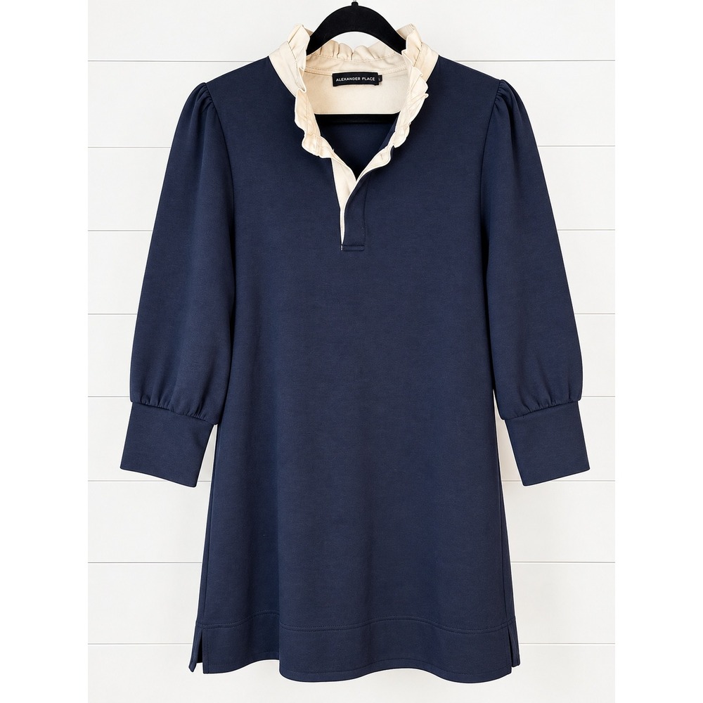 Tuckernuck Pomander Place Charlotte Navy Terry Mini Dress Fall (MSRP: $178) L - Picture 7 of 9